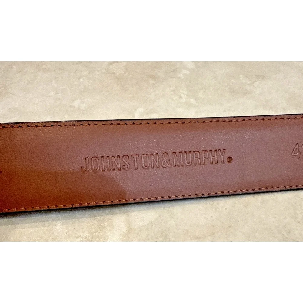 Johnston & Murphy 75-6797 Brown Leather Casual Belt Buckle Sz 42 Career Preppy